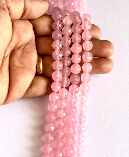 Light Pink Rose Quartz Faceted Round Beads for Jewelry Making