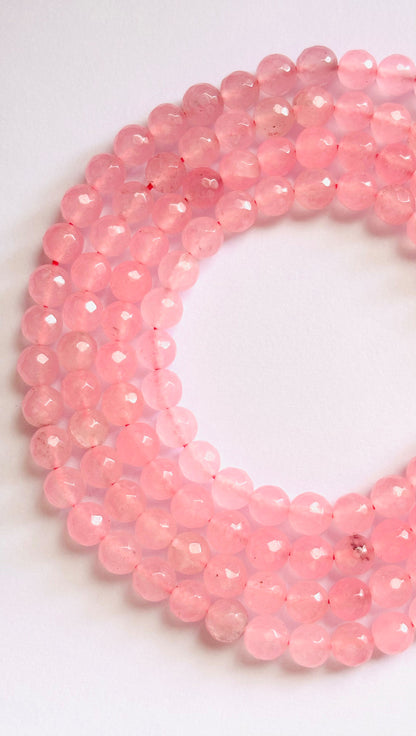 Light Pink Rose Quartz Faceted Round Beads for Jewelry Making