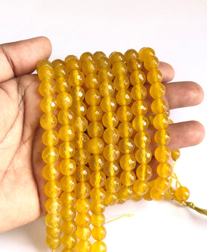 Yellow Jade Faceted Round Beads for Jewelry Making