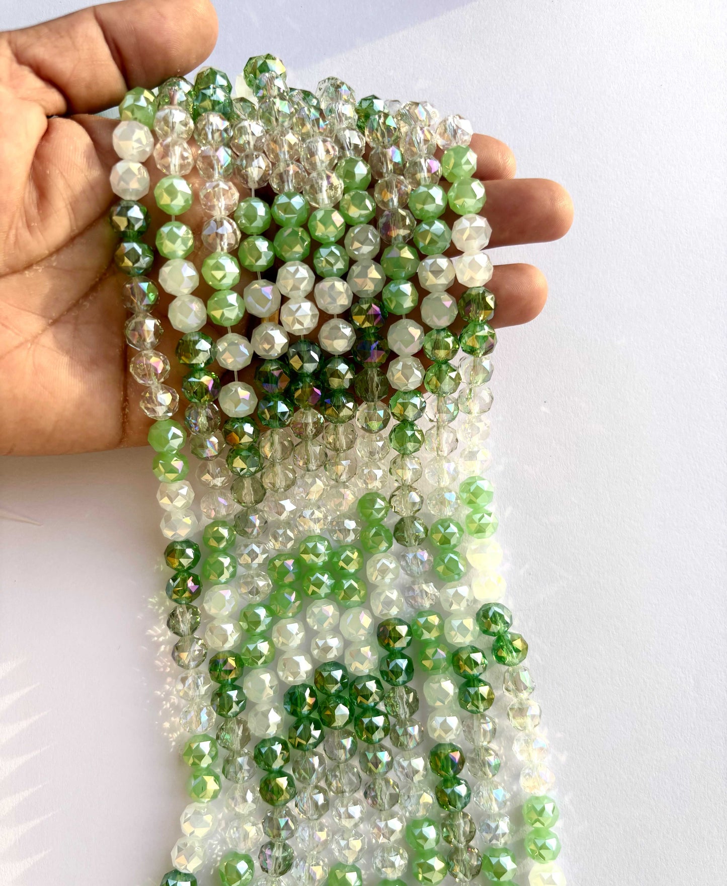 Green and Clear Faceted Crystal Glass Beads for Jewelry Making