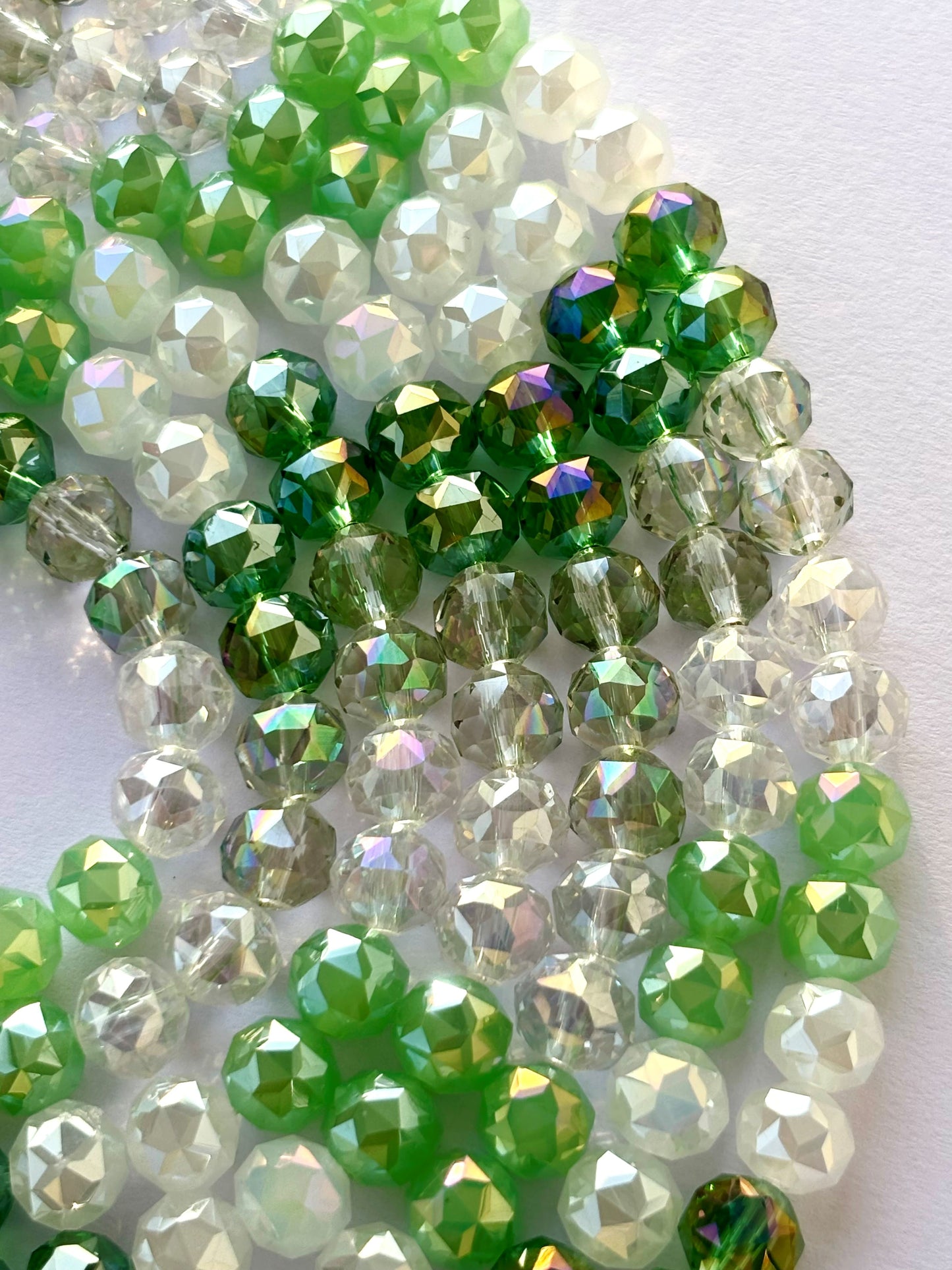 Green and Clear Faceted Crystal Glass Beads for Jewelry Making