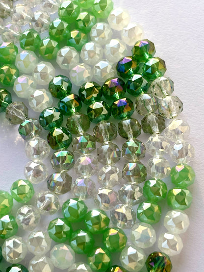 Green and Clear Faceted Crystal Glass Beads for Jewelry Making