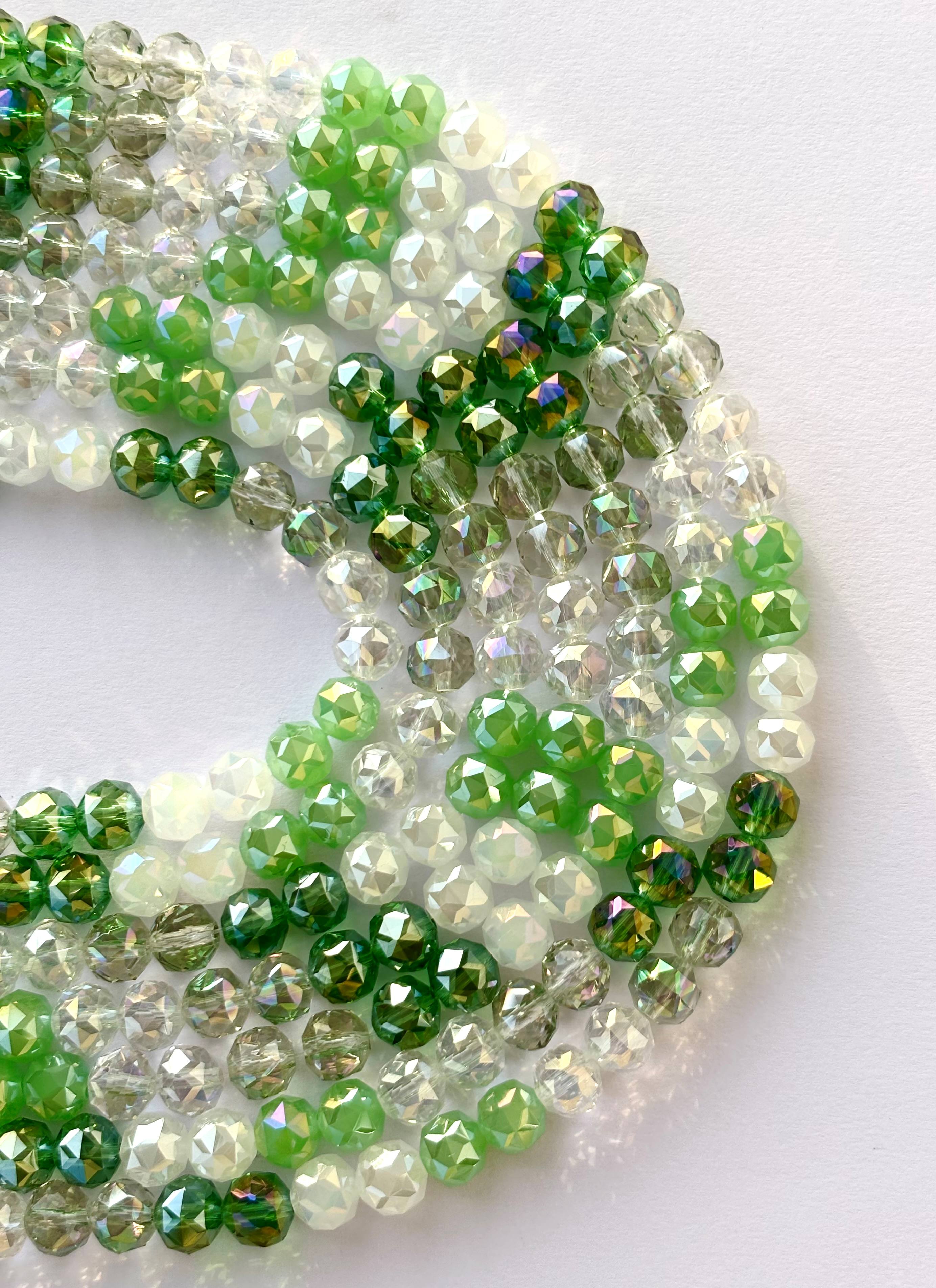 Green and Clear Faceted Crystal Glass Beads for Jewelry Making