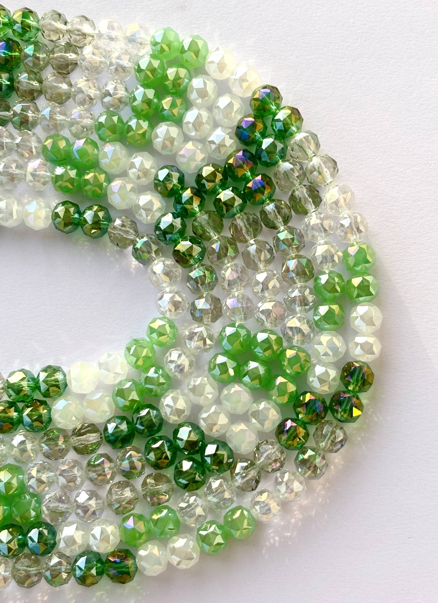 Green and Clear Faceted Crystal Glass Beads for Jewelry Making