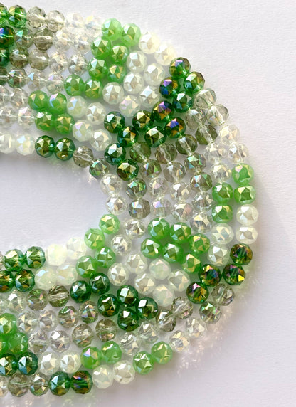 Green and Clear Faceted Crystal Glass Beads for Jewelry Making