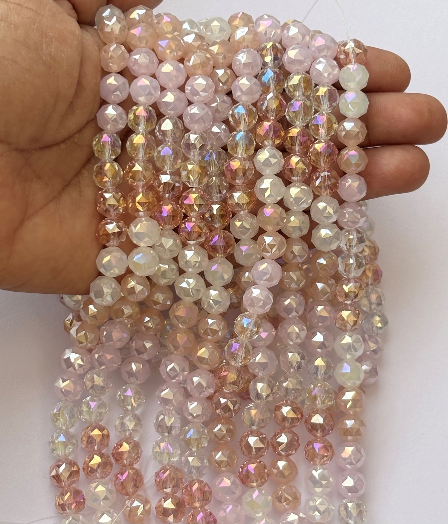 Pink Peach and Clear Faceted Crystal Glass Beads for Jewelry Making