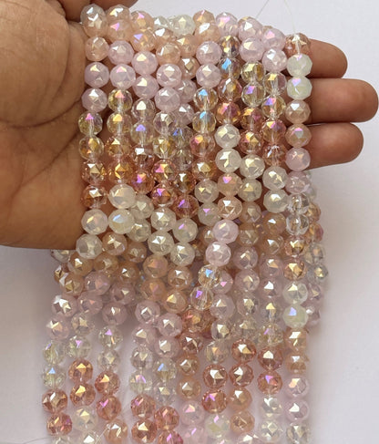 Pink Peach and Clear Faceted Crystal Glass Beads for Jewelry Making