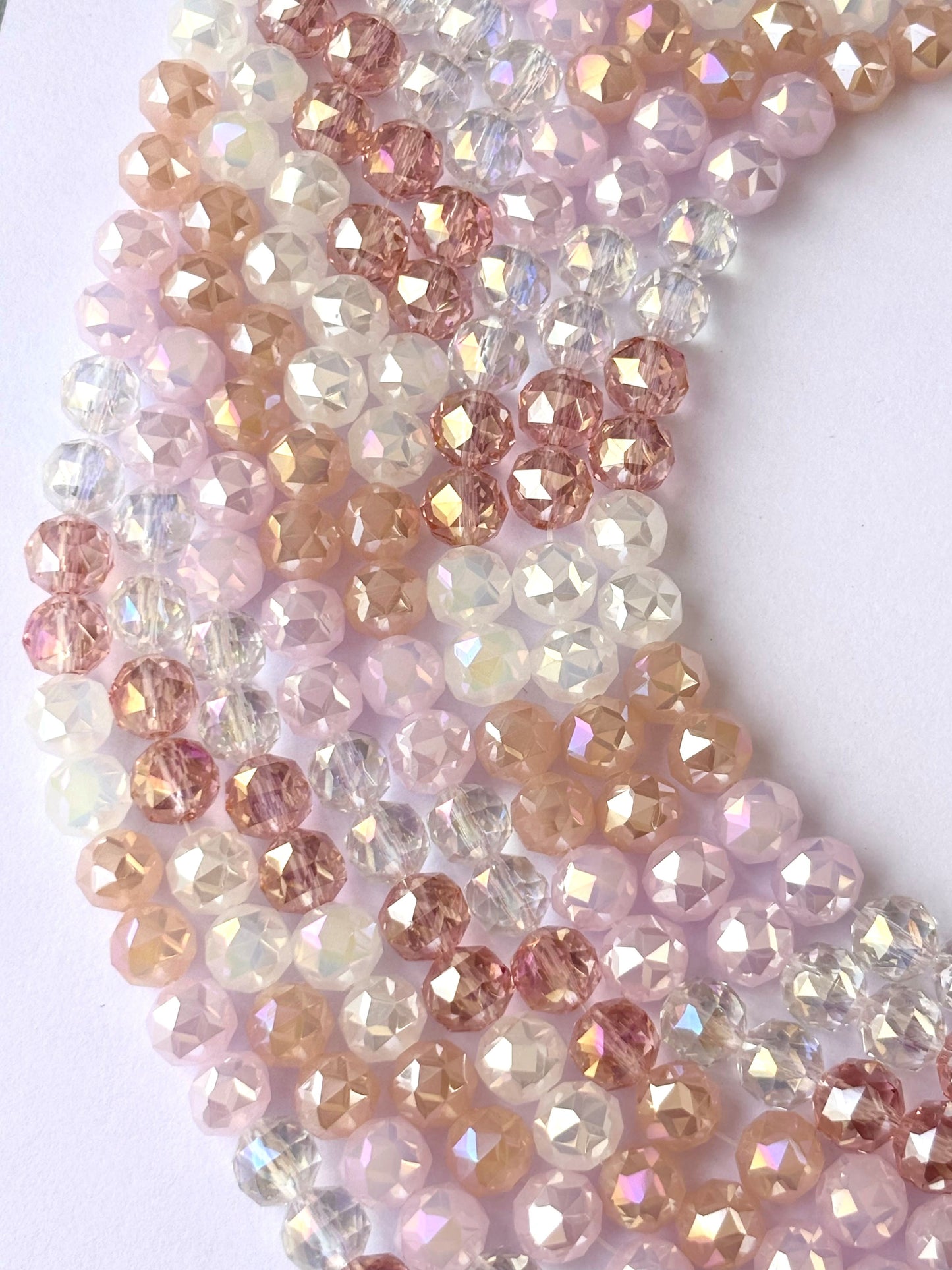 Pink Peach and Clear Faceted Crystal Glass Beads for Jewelry Making