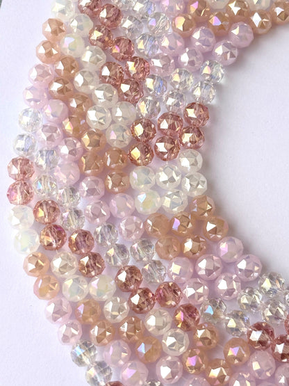 Pink Peach and Clear Faceted Crystal Glass Beads for Jewelry Making