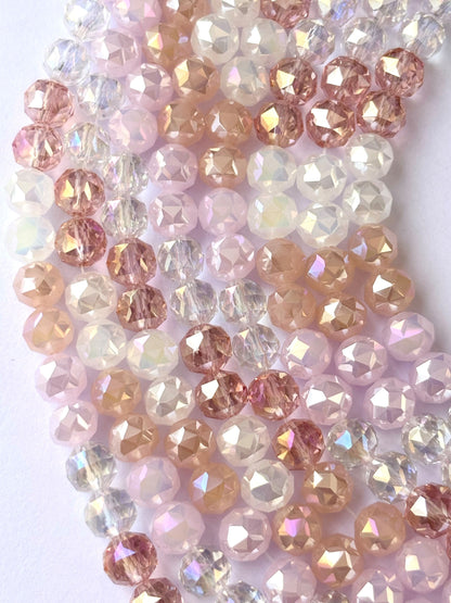 Pink Peach and Clear Faceted Crystal Glass Beads for Jewelry Making