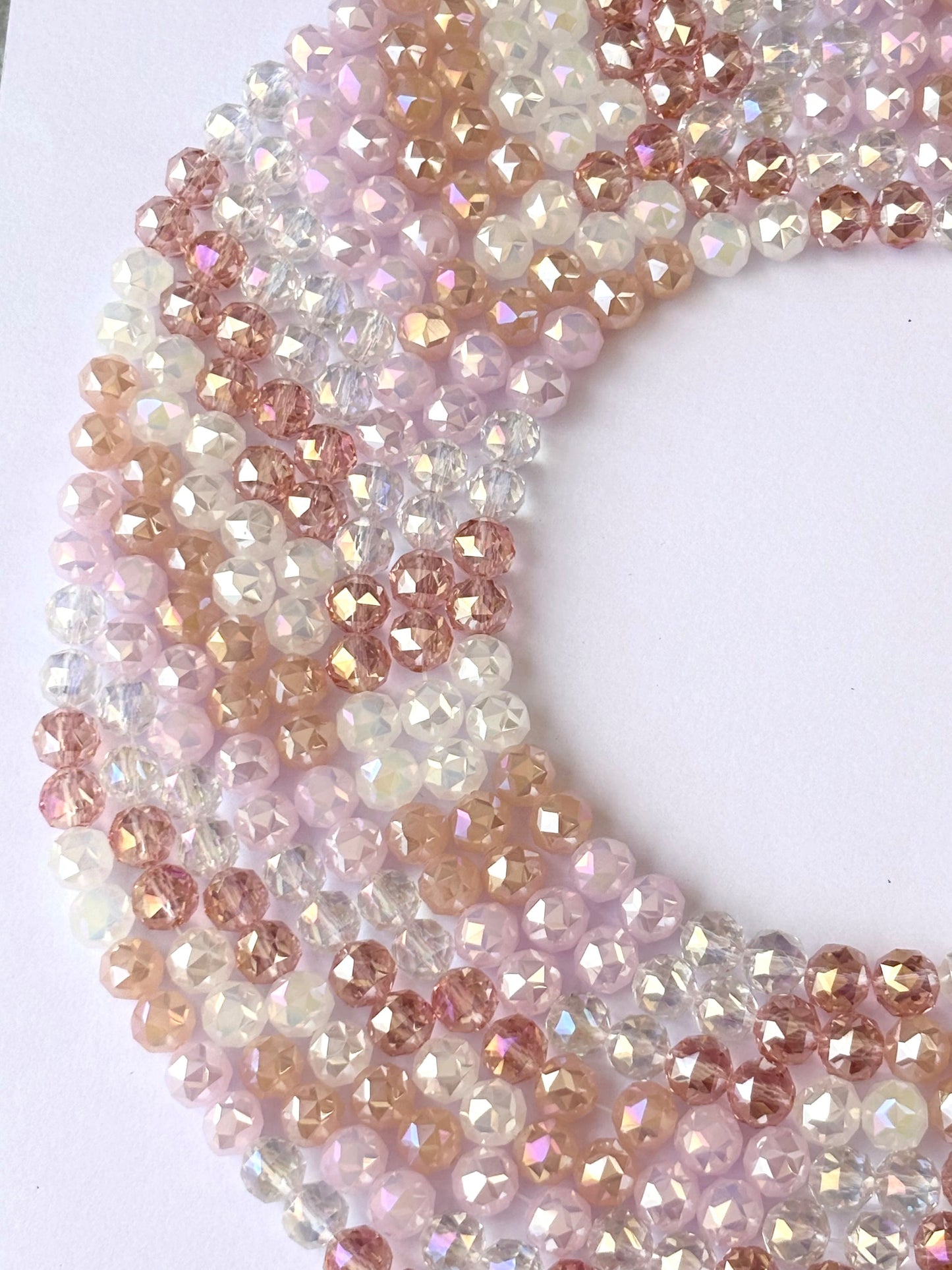 Pink Peach and Clear Faceted Crystal Glass Beads for Jewelry Making