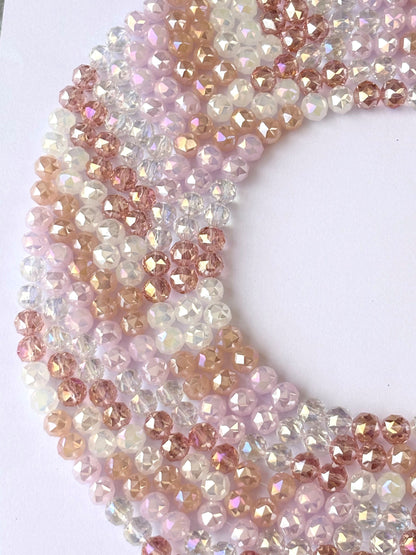Pink Peach and Clear Faceted Crystal Glass Beads for Jewelry Making