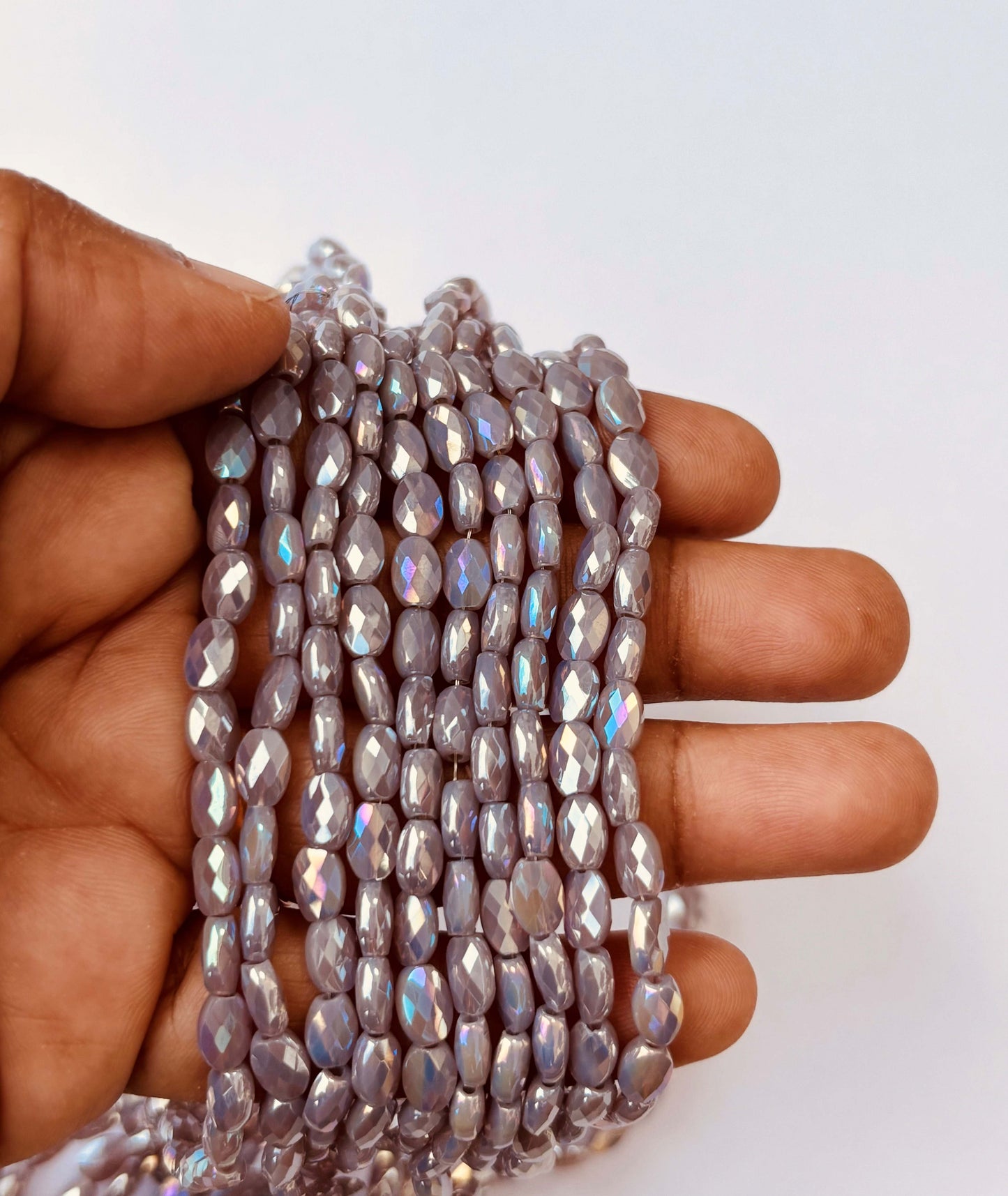 Iridescent Brown Grey AB Faceted Oval Glass Beads for Jewelry Making