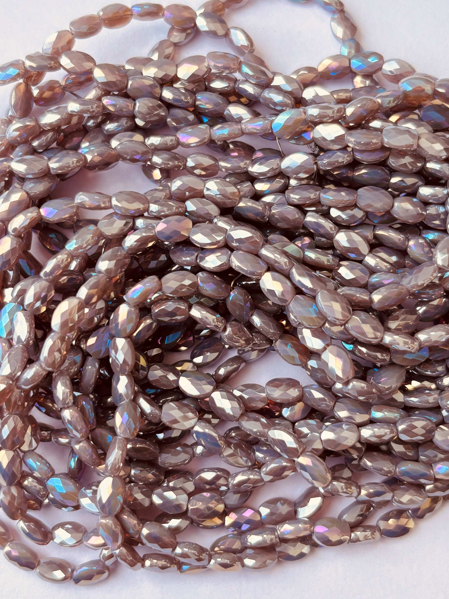 Iridescent Brown Grey AB Faceted Oval Glass Beads for Jewelry Making