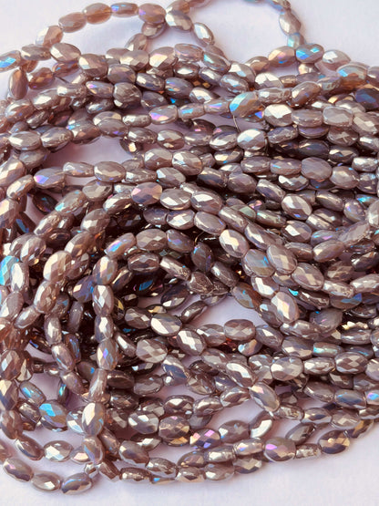 Iridescent Brown Grey AB Faceted Oval Glass Beads for Jewelry Making