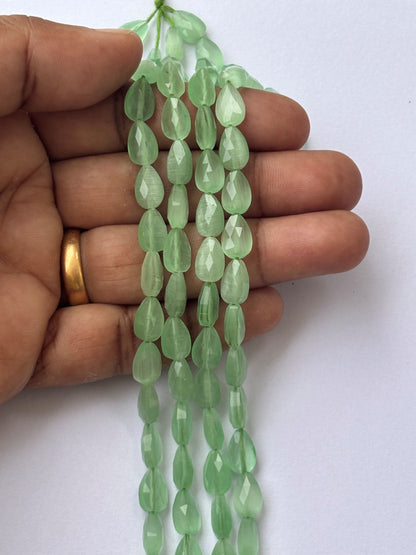 Faceted Light Green Agate Teardrop Beads for Jewelry Making