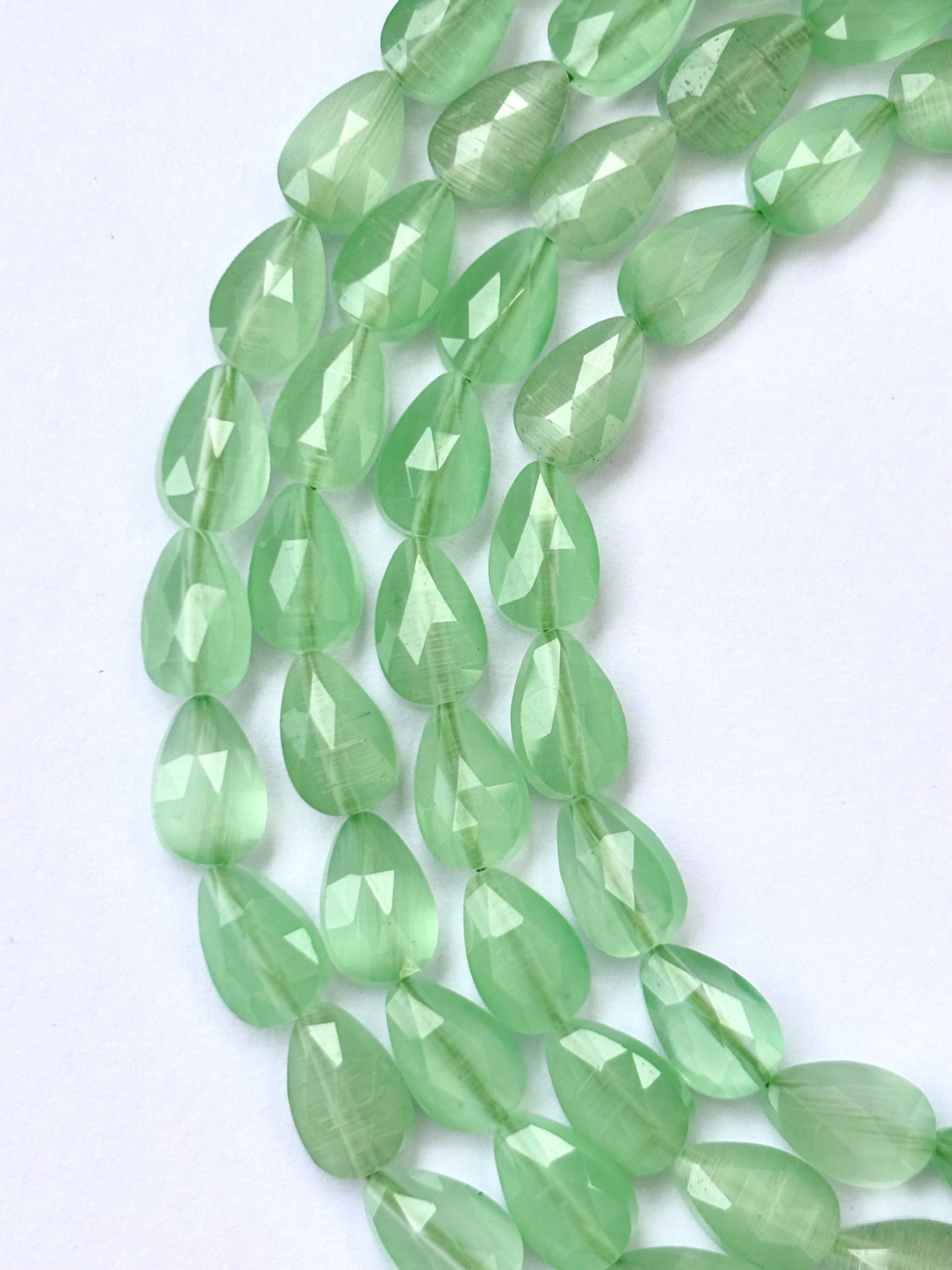 Faceted Light Green Agate Teardrop Beads for Jewelry Making