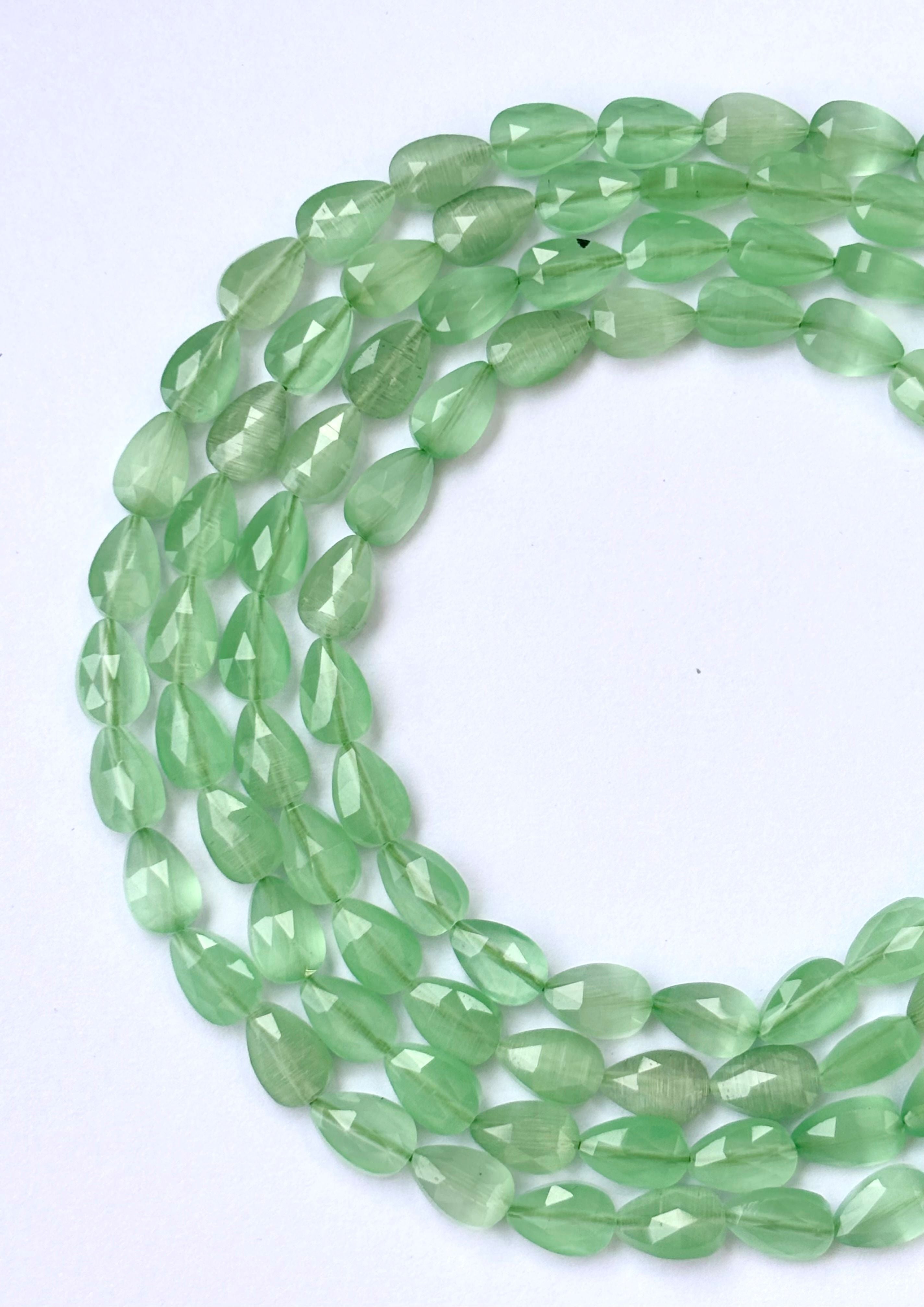 Faceted Light Green Agate Teardrop Beads for Jewelry Making