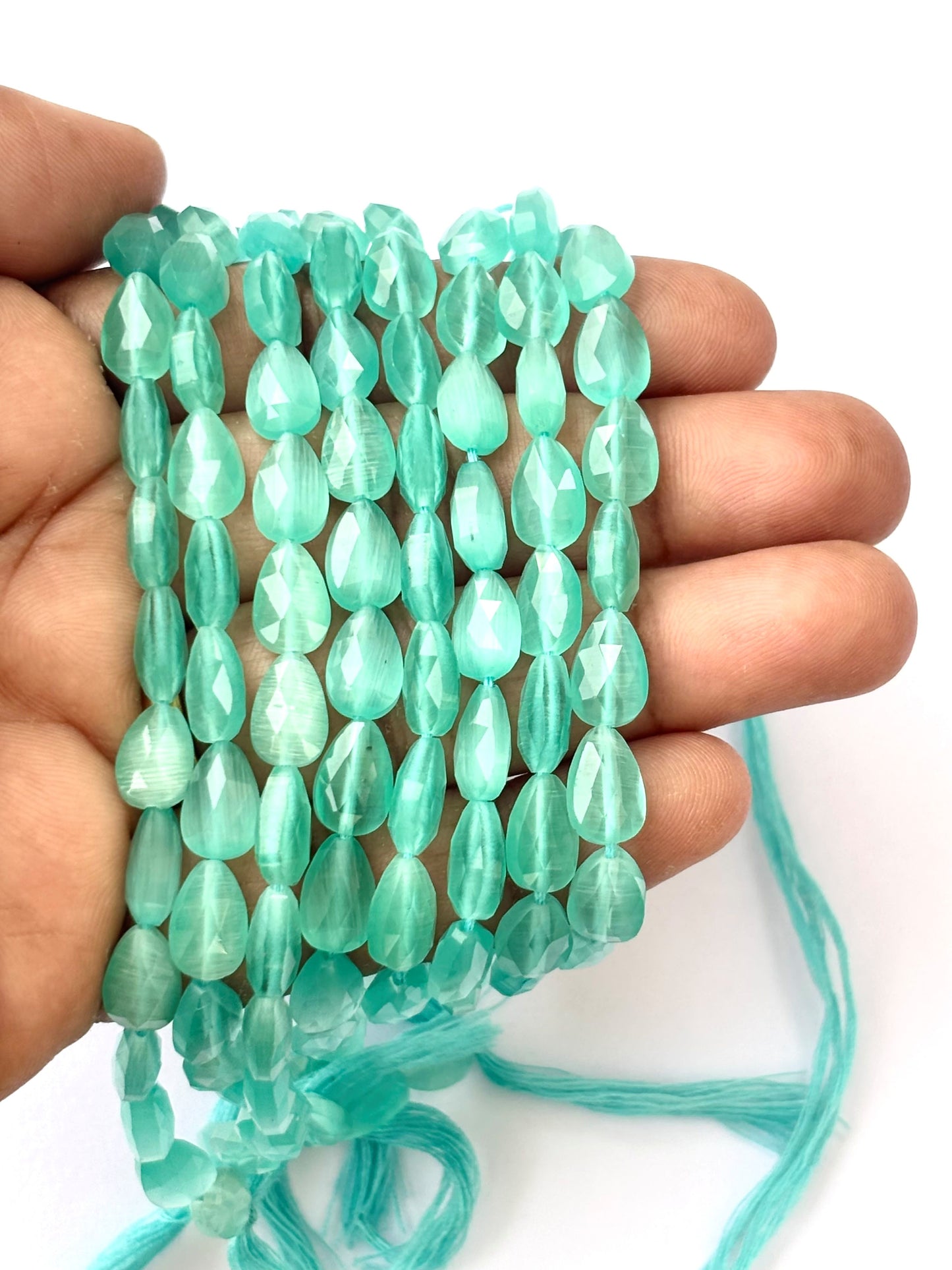 Faceted Teal Blue Agate Teardrop Beads for Jewelry Making