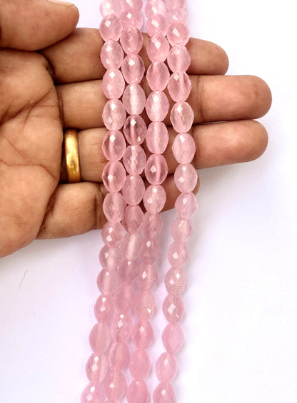 Faceted Pink Quartz Oval Beads for Jewelry Making