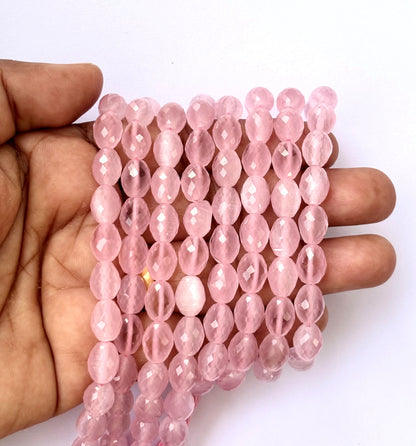 Faceted Pink Quartz Oval Beads for Jewelry Making