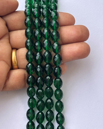 Faceted Dark Green Glass Oval Beads for Jewelry Making