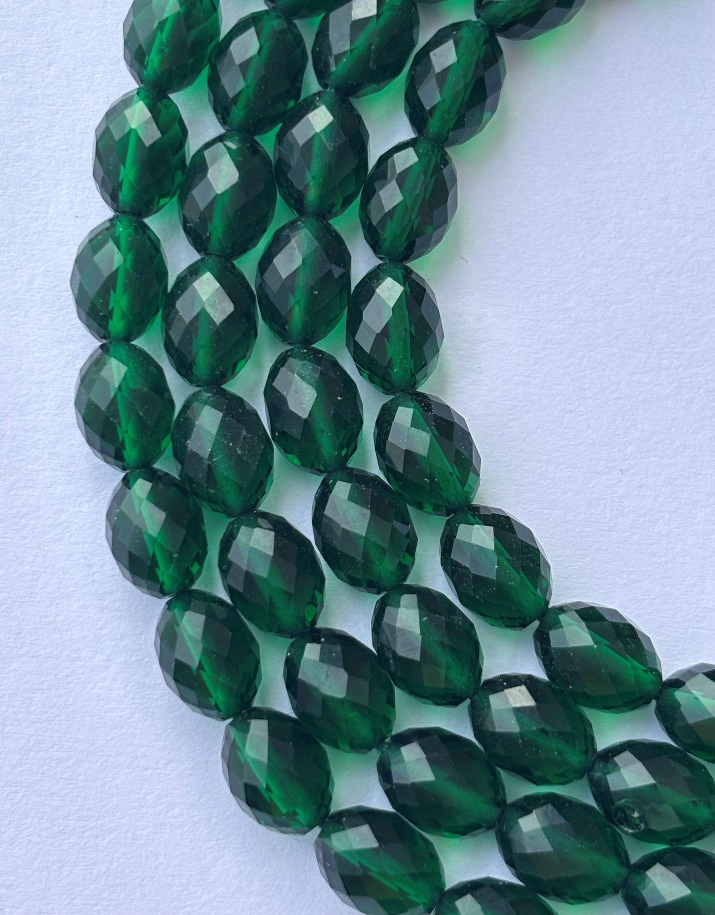 Faceted Dark Green Glass Oval Beads for Jewelry Making
