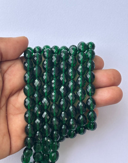 Faceted Dark Green Glass Oval Beads for Jewelry Making