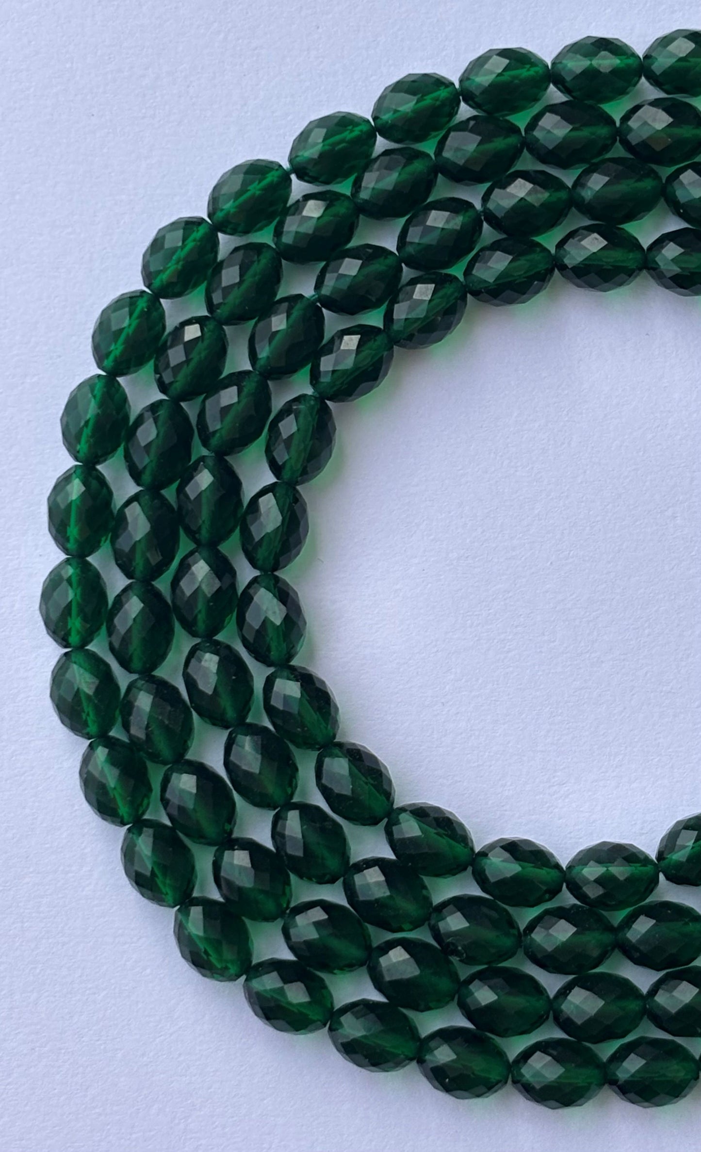 Faceted Dark Green Glass Oval Beads for Jewelry Making