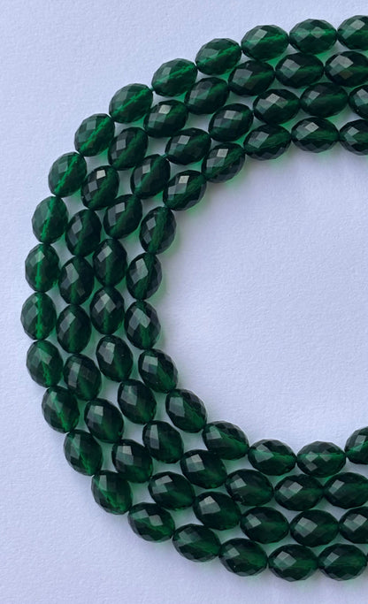 Faceted Dark Green Glass Oval Beads for Jewelry Making