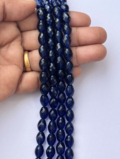 Faceted Deep Blue Glass Oval Beads for Jewelry Making