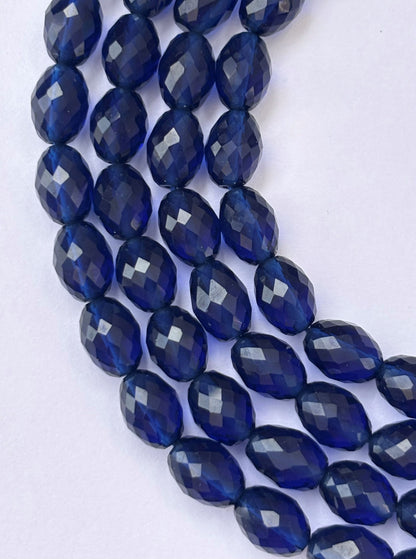 Faceted Deep Blue Glass Oval Beads for Jewelry Making