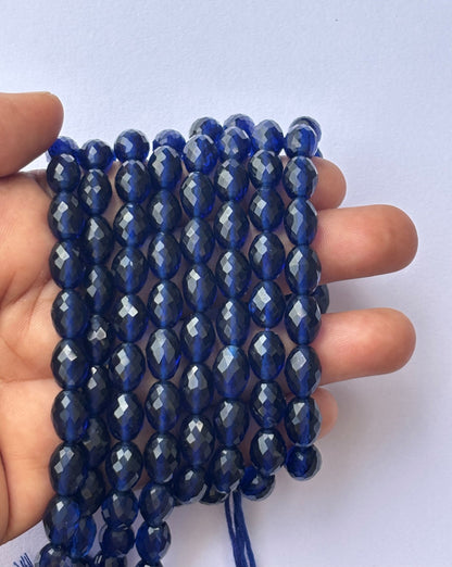 Faceted Deep Blue Glass Oval Beads for Jewelry Making