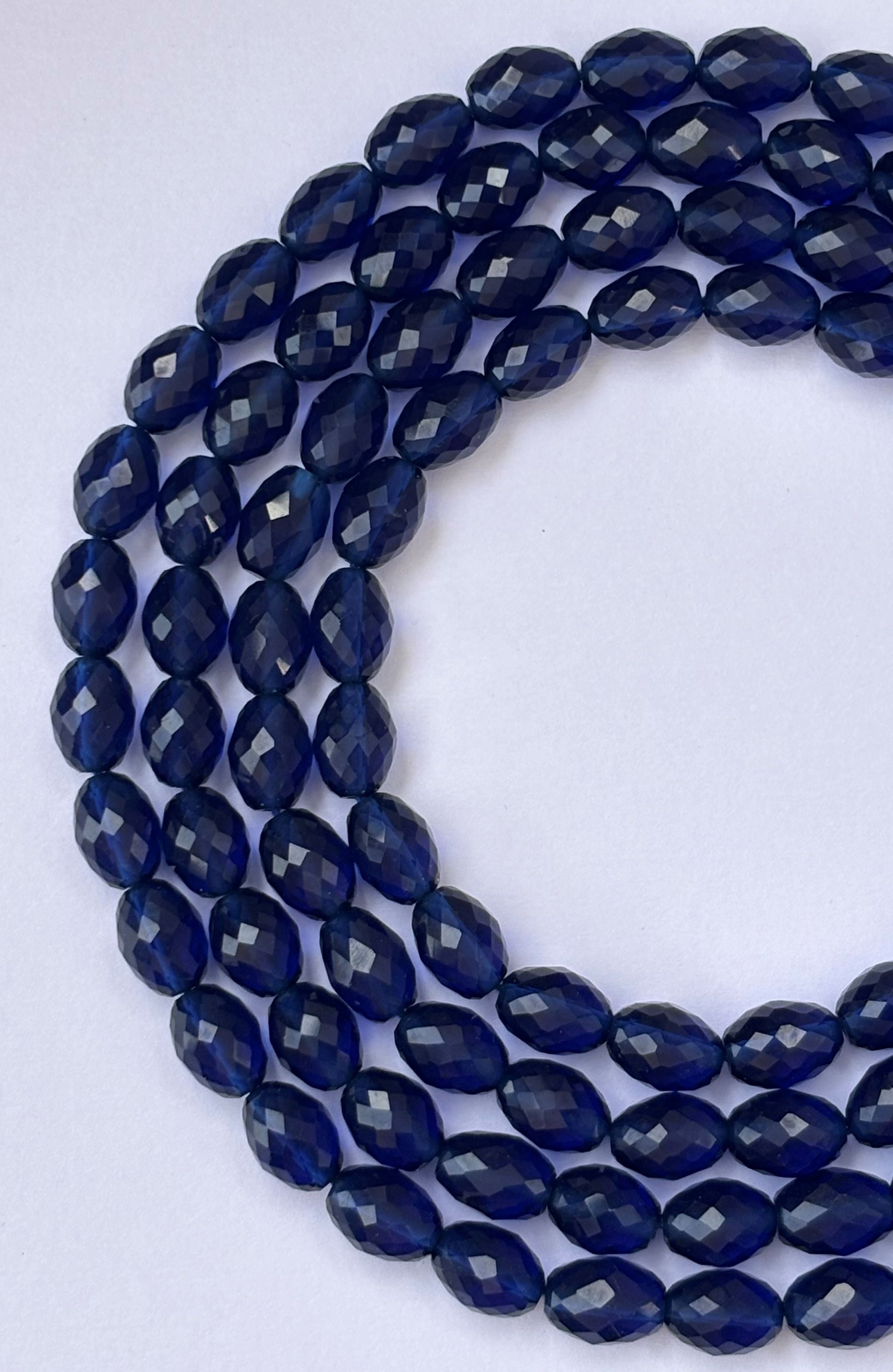 Faceted Deep Blue Glass Oval Beads for Jewelry Making
