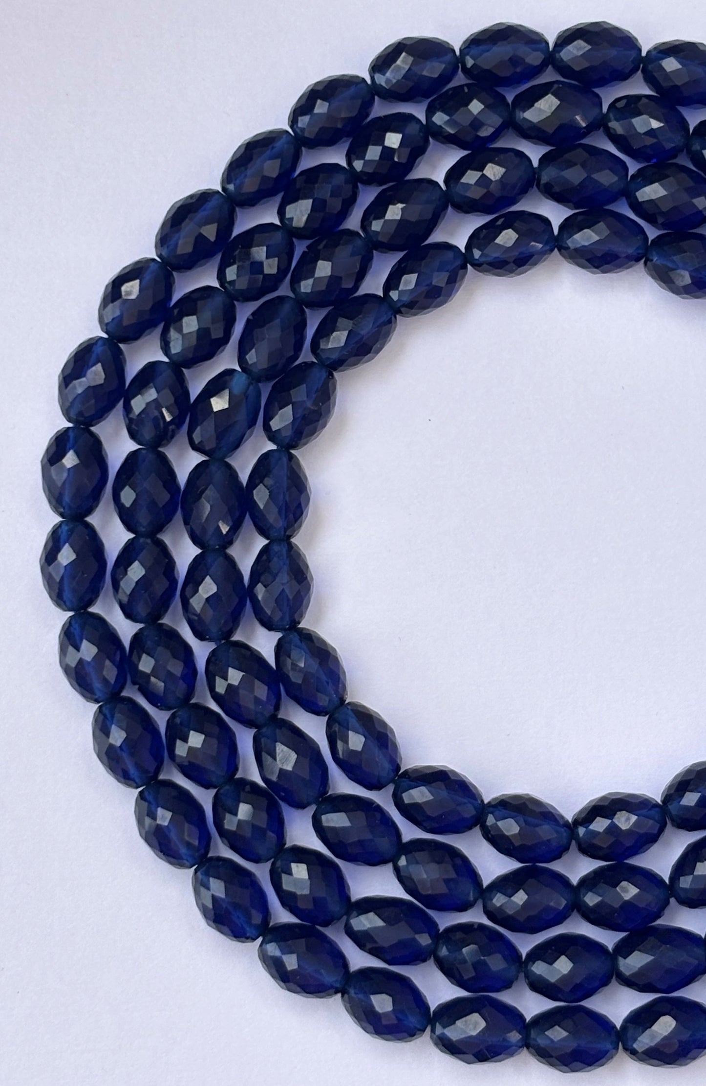 Faceted Deep Blue Glass Oval Beads for Jewelry Making
