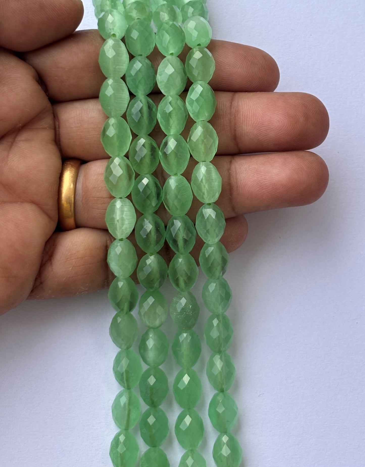 Faceted Green Aventurine Oval Beads for Jewelry Making