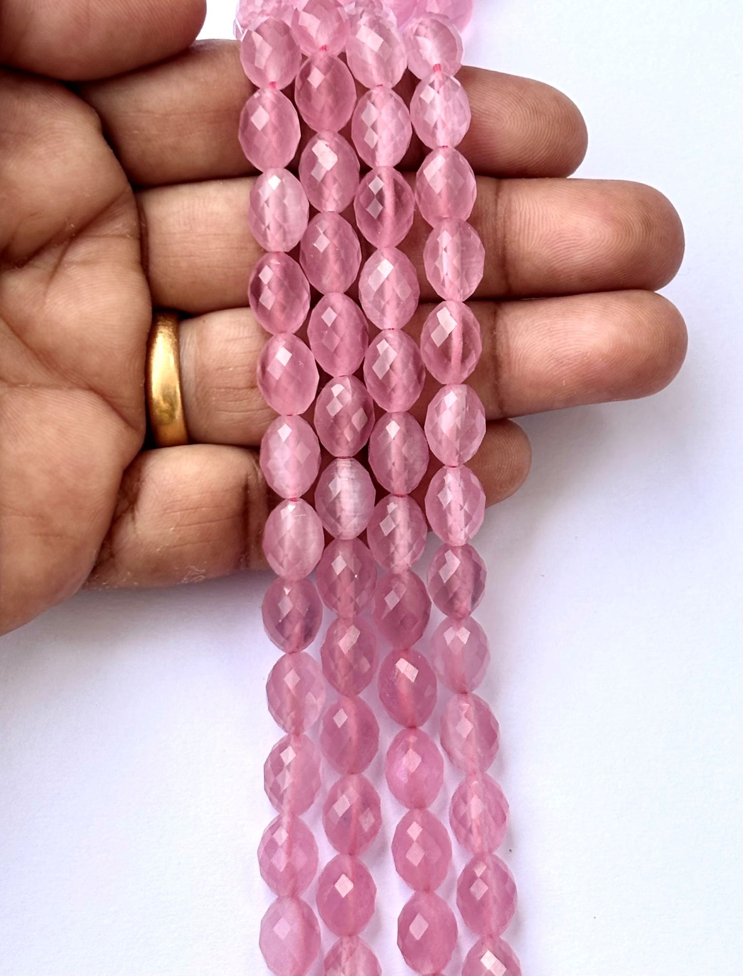 Faceted Pink Rose Quartz Oval Beads