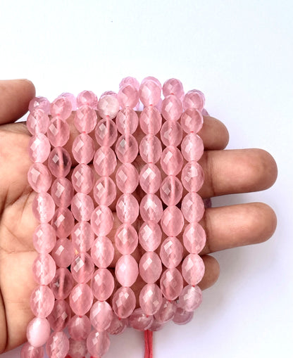 Faceted Pink Rose Quartz Oval Beads