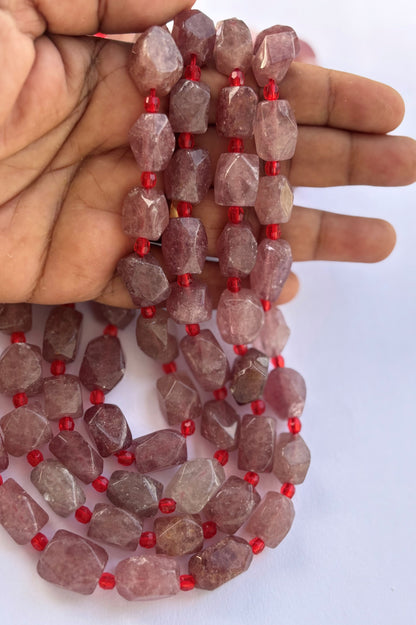 Natural Strawberry Quartz Nugget Beads for Jewelry Making