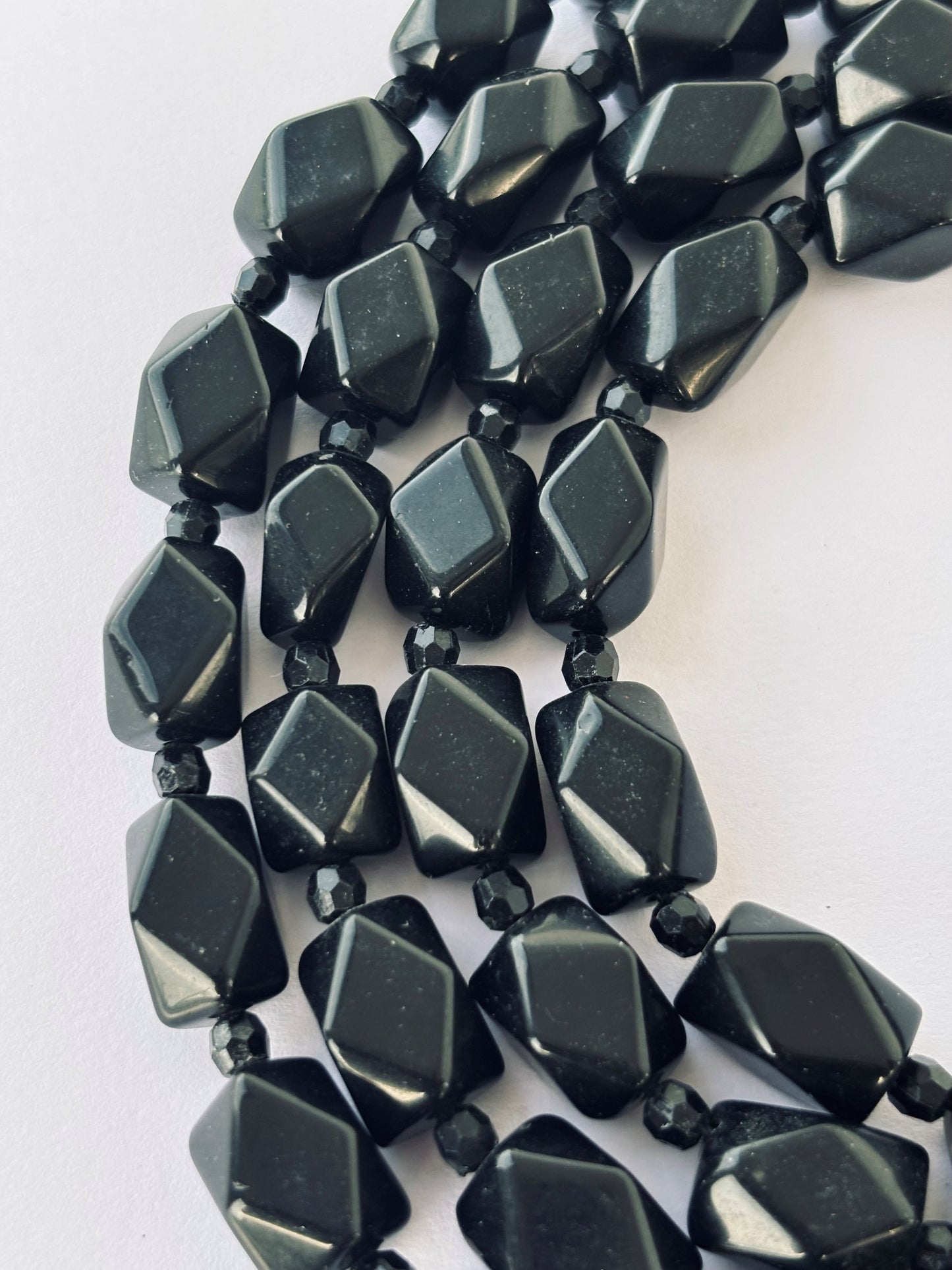 Faceted Black Onyx Geometric Beads for Jewelry Making