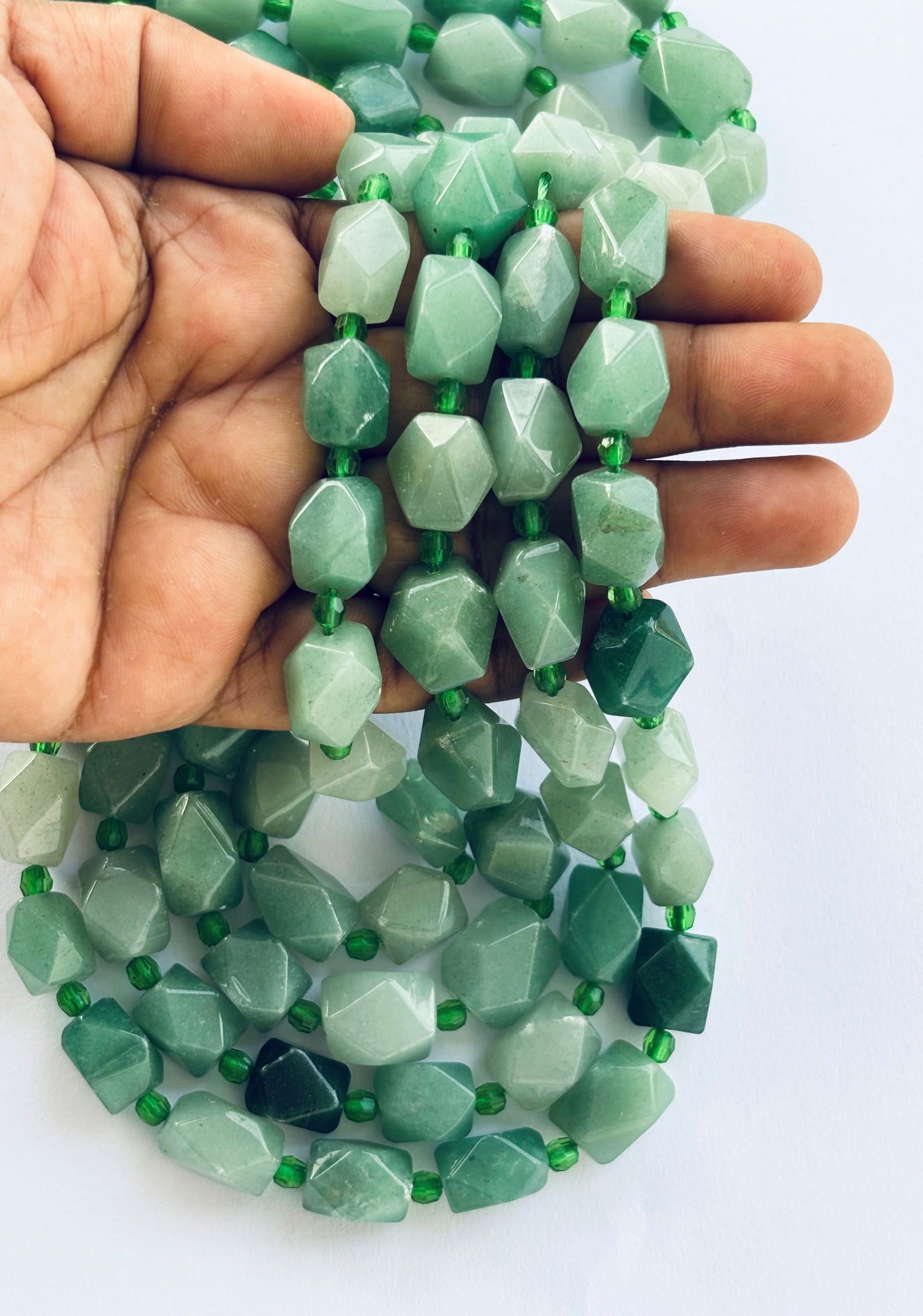 Faceted Green Aventurine Geometric Beads for Jewelry Beads