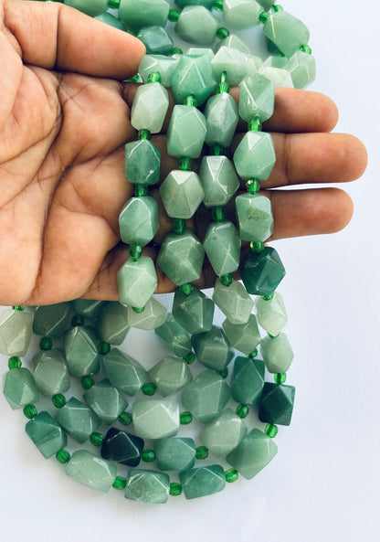Faceted Green Aventurine Geometric Beads for Jewelry Beads