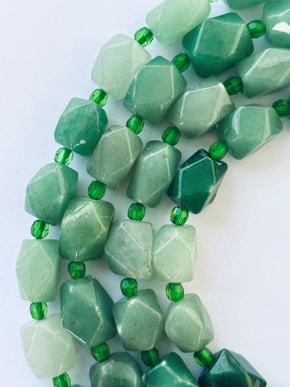 Faceted Green Aventurine Geometric Beads for Jewelry Beads