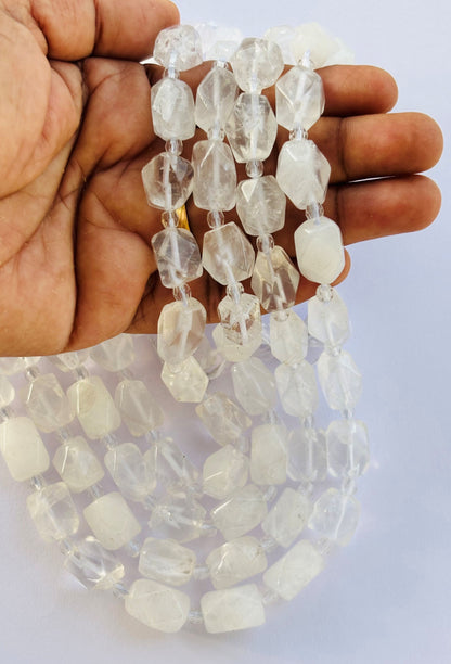 Faceted Clear Quartz Geometric Beads for Jewelry Making