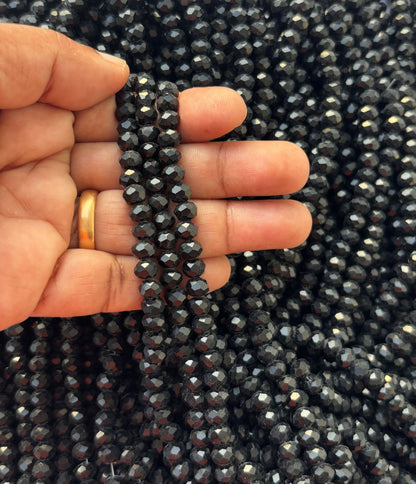 Black Faceted Rondelle Glass Beads for Jewelry Making
