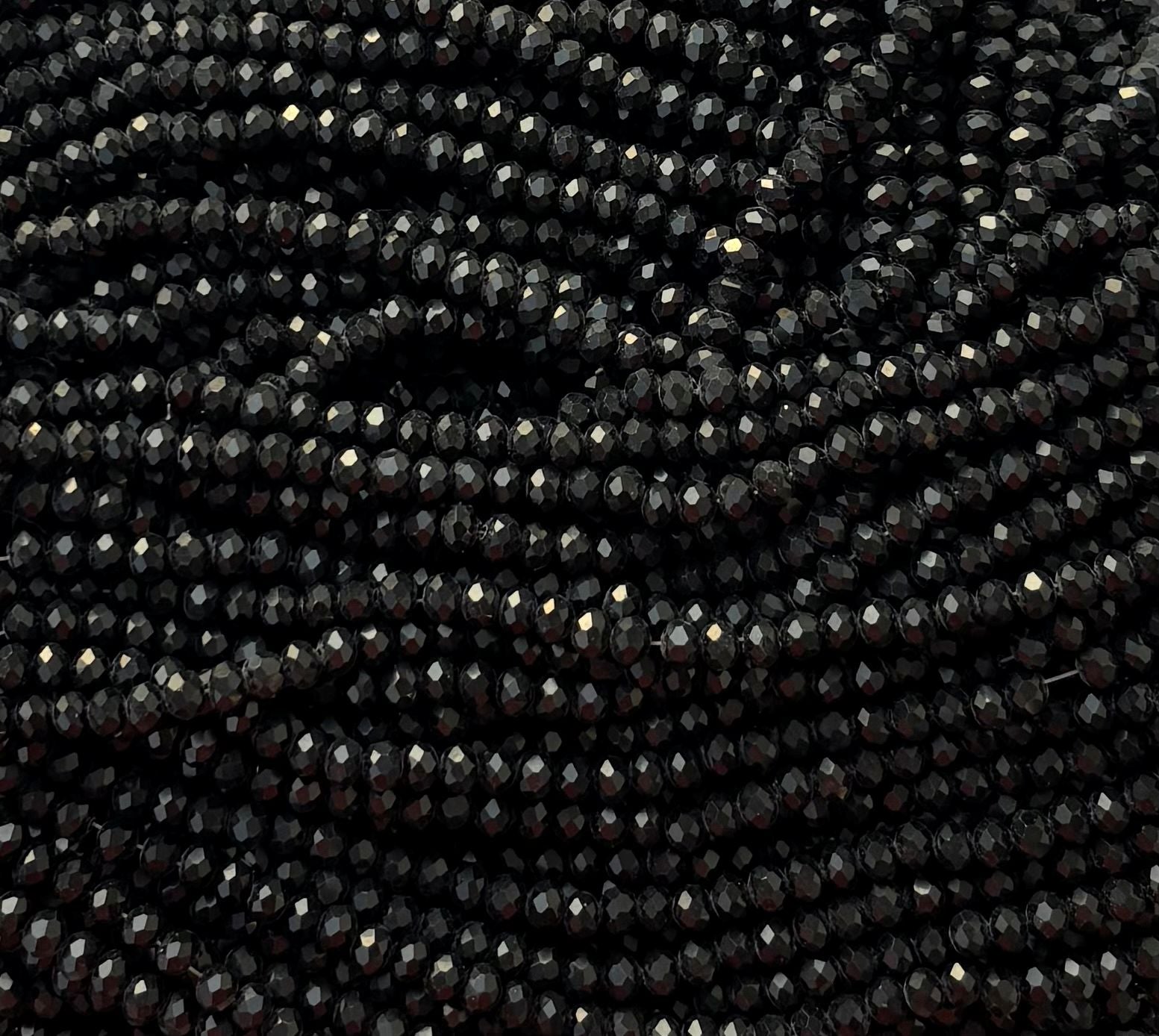 Black Faceted Rondelle Glass Beads for Jewelry Making