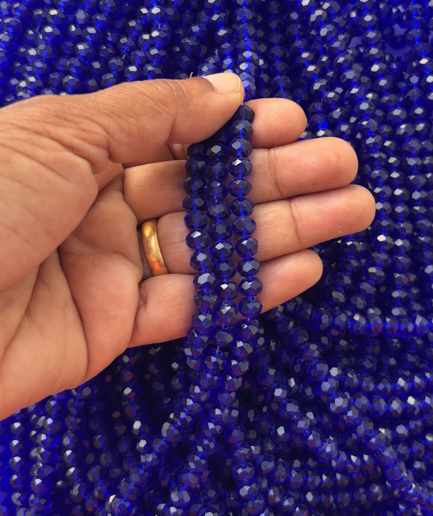 Deep Blue Faceted Rondelle Glass Beads for Jewelry Making