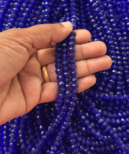 Deep Blue Faceted Rondelle Glass Beads for Jewelry Making