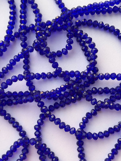 Deep Blue Faceted Rondelle Glass Beads for Jewelry Making