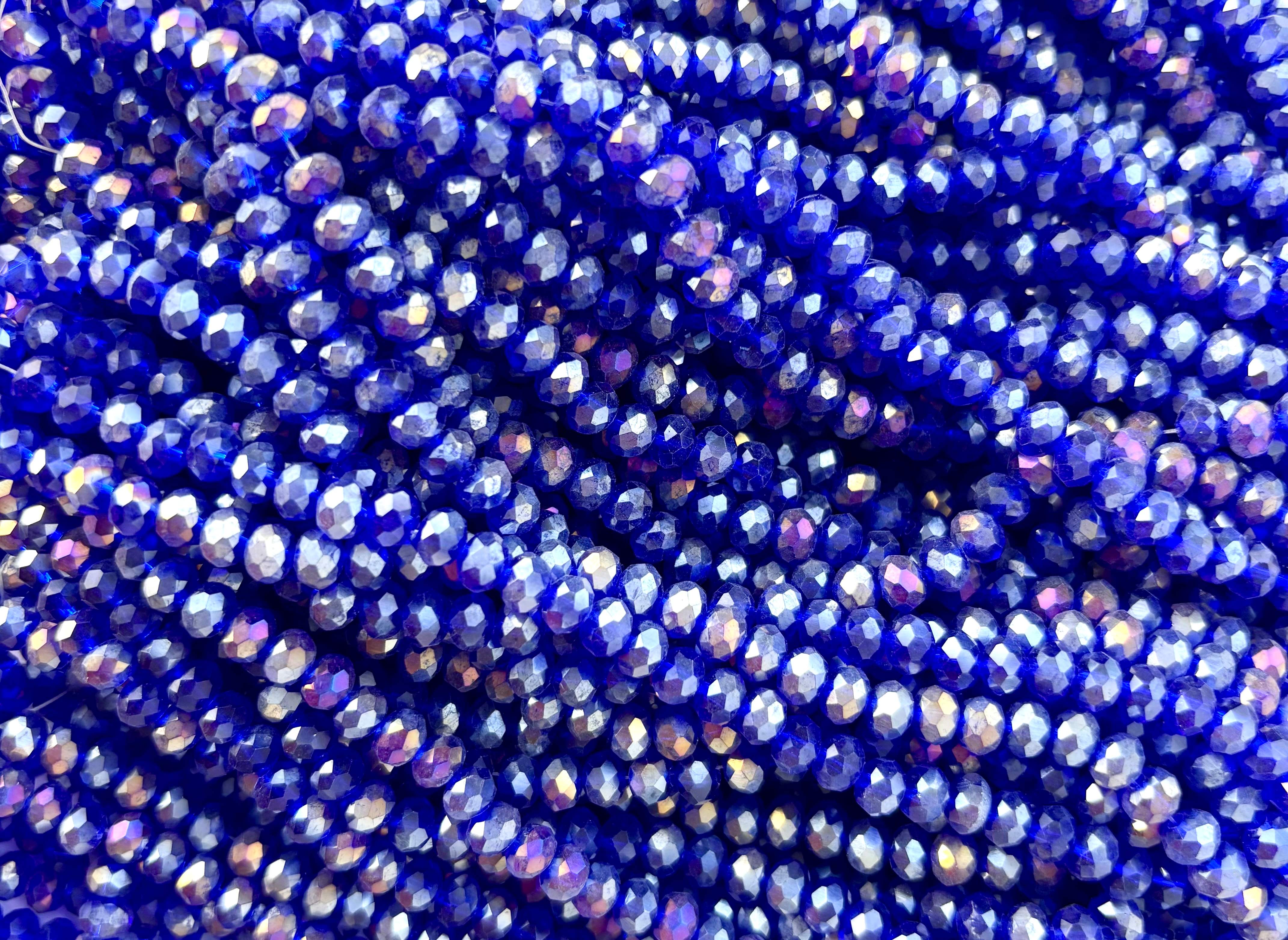 Blue AB Faceted Rondelle Glass Beads for Jewelry Making